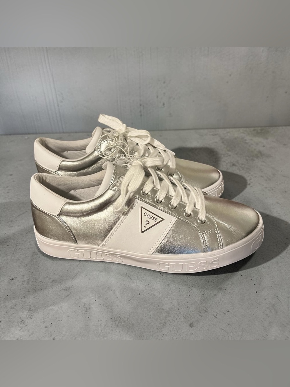 GUESS Silver and White Metallic Low-Top Sneakers